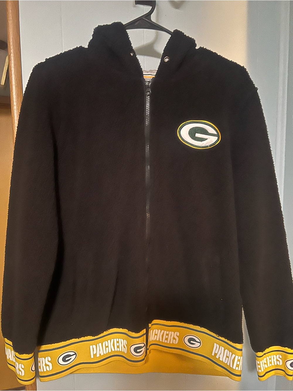Green Bay Packers Black Plush Full-Zip Puffer Hoodie